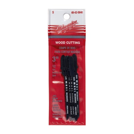 Milwaukee Tool 3 in. 12 TPI High-Carbon Steel Jig Saw Blade, 5PK 48-42-5640